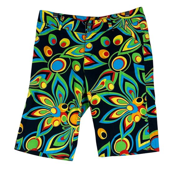 LoudMouth Golf Shorts Womens 8 Multicolor Cotton Abstract Print Boho Psychedelic - Picture 1 of 4